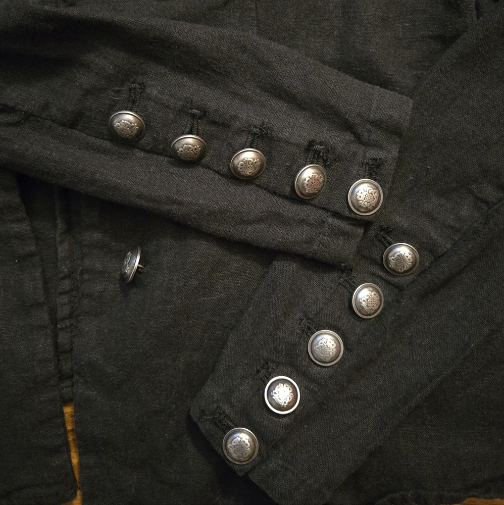 Free People Double Breasted Black Linen Jacket - Picture 7 of 10